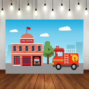 Desene animate Stația de Pompieri Fundal Fotografie Pompieri Pompier Decoratiuni Partid Băiat Ziua de nastere Decor Banner elemente de Recuzită de Ziua copilului