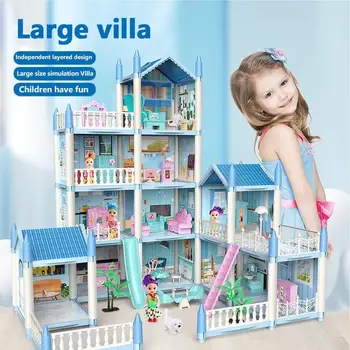 Diy Casa Kit Mare Casă De Păpuși Pentru Copii Bb Clădire Casa Papusa Mobila In Miniatura Doll House Vile Xmas Cadouri Pentru Copii Jucarii