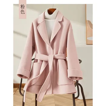 Elegant Solidă Lână Sacou pentru Femei Toamna Iarna 2023 Noua Moda coreeană Supradimensionate, cu Maneci Lungi din Dantela-Up Casual Y2k Straturi