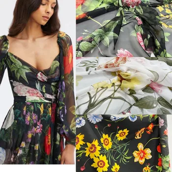 Europene Și Americane de Plante cu Flori din Bumbac Imprimat Sau Subțire Tesatura de Sifon Pentru Femei Rochie Bluza Pantaloni Manual DIY Pânză de Cusut