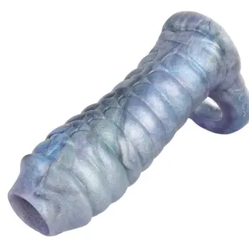 FAAK Fantezie cu Nervuri Penisul Dragonului Maneca Silicon Moale Jucarii Sexuale Teaca Stretchable Penis Extindere Gol Penis artificial sex Masculin Masturbator