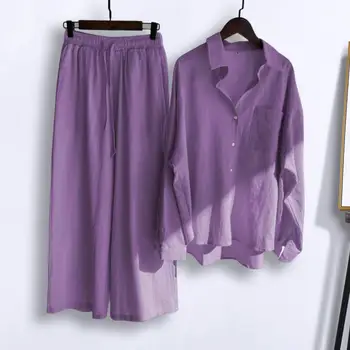 Femei elegante Tinuta Set de Turn-down Guler Ușor pentru a se Potrivi Culoare Solidă Toamna Bluza Pantaloni Costum de Haine de sex Feminin