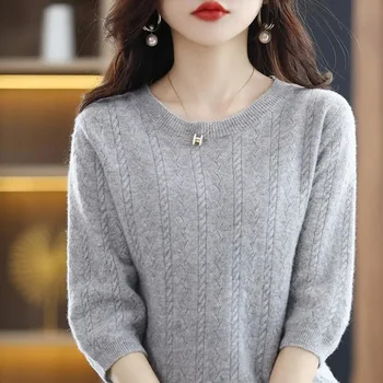 Femei Pulover cu Maneci Scurte O-neck Stripe Knitwears Slim Fit Shirt de Moda coreeană Pulovere Subțiri Topuri Tricot 2024 Bottom Tricouri