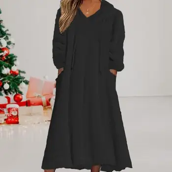 Femei Rochie Confortabil pentru Femei Fuzzy Fleece Rochie Midi de Pluș Cald Hanorac cu Buzunare pentru Toamna Iarna Confort Mult