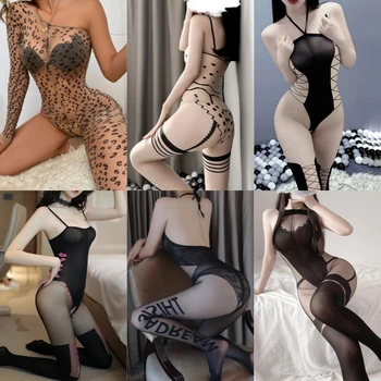 Femei Sexy Subțire Corp Transparent Ciorapi Erotic Deschis Picioare Pijamale Bodysuit Fancy Costume Cosplay Tatuaje False Colanti