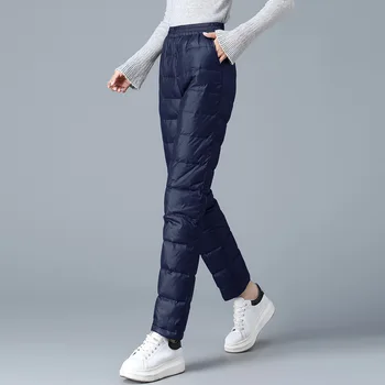 Femeia Solidă De Înaltă Talie Elastic Gros De Iarna Cald Puffer Pantaloni Maro Matlasat Cu Cordon Pantaloni Femei Streetwear