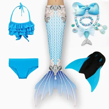 Fete Little Mermaid Tail Cu Monofin Fin De Costume De Baie Copii Copii Bikini Înot Costume De Baie, Haine De Plaja Pentru Fete Dress Costum