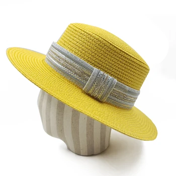 Flat-top-Pălărie de Paie, Pălării Pentru Femei, Bărbați Margine Largă Stil francez Aummer Palarie de Soare de Călătorie de Vacanță pe Plajă Găleată Pălărie en-gros