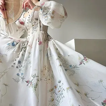 Franceză Imprimate Rochie Pentru Femei Design Nou Sens Temperament Moda Pauza de Ceai Fusta Lunga Tendință Estetică Lumina Vestidos платье