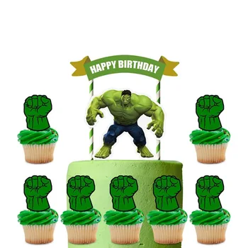 Hulk Decorare Tort de decorare Cupcake cu 22 de decoratiuni, petrecere de aniversare Fericită tort de decorare