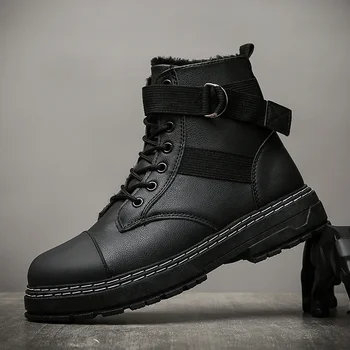 Iarna Barbati Pantofi de Bumbac Clasic Cizme de Lucru Mare Platforma de Top Explozive Stil Casual din Piele Negru Complet Rotund Toe Hard-purtarea