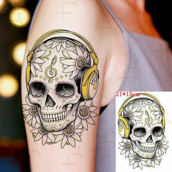 Impermeabil Tatuaj Temporar Autocolant Cap De Schelet Dopuri De Urechi Flash Tattos Totem Geisha Cat Șarpe Body Art Brațul False, Tatuaj Femei Bărbați