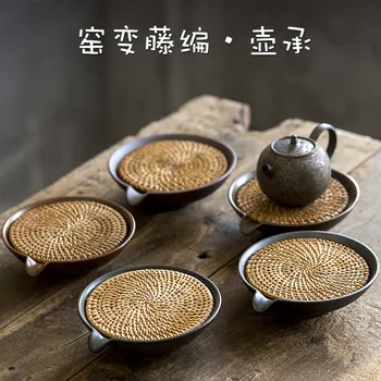 Japoneze Rattan Oală Tava Ghiveci De Ceramica Tava Bambus Tava De Ceai Oală Mat Mat Ceai Ceai Kung Fu Ustensile De Ceremonia Ceaiului Ustensilă De Masă De Ceai