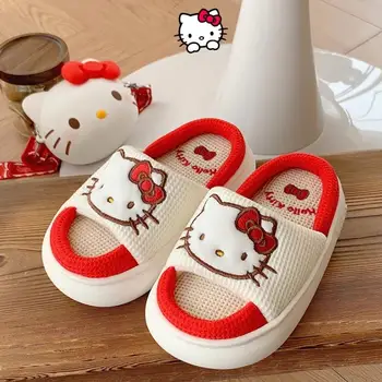 Kawaii Hello Kitty Copil Papuci De Casă Sanrio Cinnamoroll Kuromi Anime Fete Toamna Casă Pantofi Drăguț Părinte-Copil Din Bumbac Lenjerie De Pat Cadou