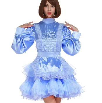 La Modă Franceză Adult Copil Gigant Albastru Cu Maneci Lungi Din Satin Maiden Scurt Rochie De Organza Dantelă Împodobite Tiv Blocabil Mai Multe Culori