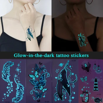 Luminoase Autocolante Tatuaj pentru Femei Brat Fata Stralucitoare Tatuaje Body Art Tatuaje Șarpe Fluture Electric Silabă Petrecere Tatuaj