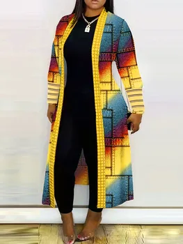 LW Plus Dimensiune Deschis Fata Lanseta Strat Gradient de Imprimare Geometrice Haina 2024 NOUĂ Primăvară Toamna casual Haină Lungă de Moda pentru femei haina