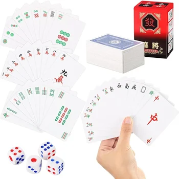 Mahjong Carduri, Carti de Joc Chineză Mah Jongg American Jocuri Majhong cu 4 Zaruri HomeTable Joc