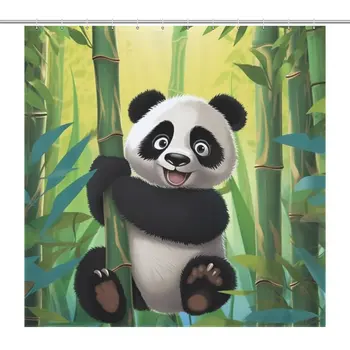 Material Impermeabil Panda Bambus Tropicale Perdea de Dus Extra Lungi Baie Decor Baie Perdele 12buc Cârlige