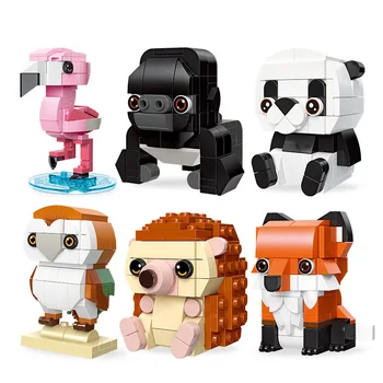 Mini Arici Panda, Gorilla Vulpe, Bufnita Flamingo 6Pcs Animal Bloc Set DIY Clădire din Cărămidă Jucărie de Învățământ Pentru Copii
