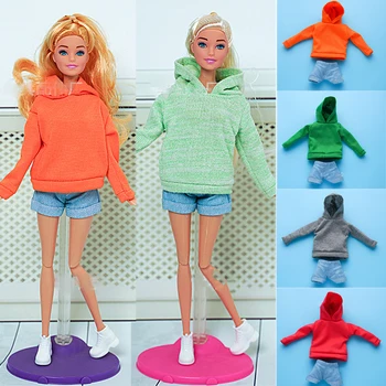 Moda 1/6 Haine Pentru Păpuși Barbie 30cm Hoodie Pulover Scurt Cowboy biblioteca Pantaloni 2 Bucati Set Fată Băiat Haine Papusa Tinuta