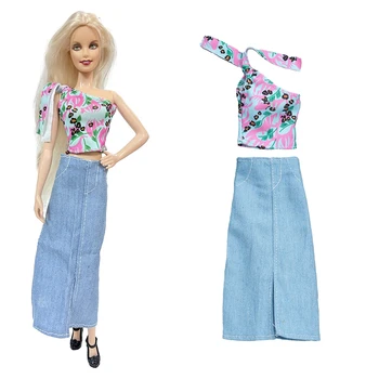 NK 1 Set Papusa modelul pistei rochie: stil de vara strappy top+fusta denim Pentru Barbie Papusa JUCĂRIE Acasă accesorii CADOU