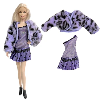 NK 1 Set Papusa stagiar stil de rochie costum: haina violet + strălucitoare de artă stil de rochie Pentru Papusa Barbie 1/6 jucărie Fată accesorii