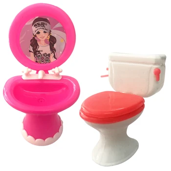 NK 2 Set Mobilier Casa Jucărie 1 Closestool 1 Chiuvetă de Spălare de Toaletă Dispozitive Pentru Papusa Barbie Accesorii Pentru Papusa Kelly Fata Cadou