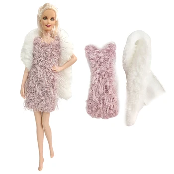 NK Oficial 2 Buc/Set Fusta Alb Eșarfă de Pluș +Moda Rochie Violet Partid Modern Haine pentru Barbie Papusa Accesorii Jucarii
