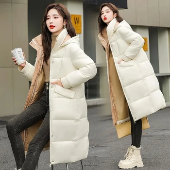Noi de Iarna Bumbac căptușit Jacheta Femei coreene Thicke a Păstra Cald Slim Palton Casual cu Glugă Mediu și Lung de sex Feminin de Îmbrăcăminte exterioară
