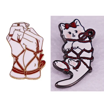 Pachet De Artă Insigna Metalică Pisica Mâinile Înfășurat Panglică Roșie Brosa Haine Rucsac Ace Decorative Accesorii Personalizate Cuplu Cadou