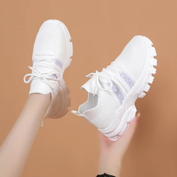 Pantofi pentru femei Adidași de Moda Lace Up Platform 2023 Noi de Vara Plus Dimensiune Plat Plasă Pantofi de Culoare Solidă Femeii Vulcaniza Pantofi