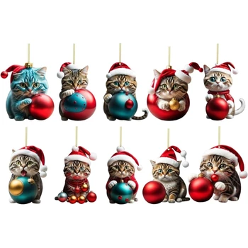 Pisica Set Ornament 10PC Acrilice Decorații de Brad de Craciun, Cadoul Perfect pentru Iubitorii de Pisici și de Vacanță Entuziaști Dropship