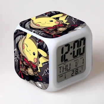 Pokemoni Personaj De Desene Animate Drăguț Pikachus Ceas Deșteptător Copii Cadou De Ziua Elev Cadou Schimbarea Culorii Ceas Cu Alarmă Ceas Pătrat