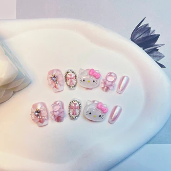 Sanrio Unghii Pure Manual Purta Unghii Personalitate Display Alb Desene animate Cinnamoroll Kitty Terminat de Unghii Bucată Blând și Romantic