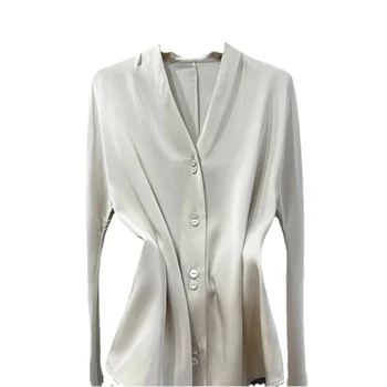 Satin pentru Femei Cămăși Noi Solidă Vintage Bluze V-neck Silk Doamnelor Haine de Primavara/Vara Vrac Mâneci Lungi Topuri YCMYUNYAN