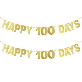 Sclipici De Aur Fericit 100 De Zile Bannere Hârtie Bunting Ghirlanda Pavilion Petrecere De Aniversare Fericită Agățat De Decorare Pentru Copii Copil De Dus Provizii