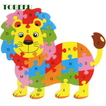 Scrisoare engleză Bloc de Lemn Animale Jigsaw Puzzle pentru Copii Cunoaștere Inteligenta Jucărie pentru Copii mici Învățământ Devreme Cadouri