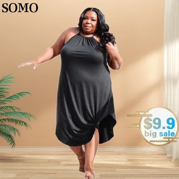 SOMO 5xl Plus Size pentru Femei Căpăstru Sexy Solid Negru Rochii de Moda Neregulate Tiv Rochie Lunga Clubwear en-Gros de Dropshipping