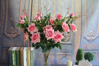 SPR Mireasa care deține flowers3 furci flanel mari singură sucursală trandafiri Nunta flori artificiale Buchet de flori de mătase tabelul de flori