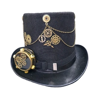 Steampunk Gotic Pălărie de Top cu Ochelari Bowler Jazzs Capac de Halloween Cosplay Costum