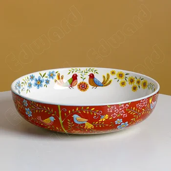 Stil European Placa Ceramica Creative Pastorală Feluri de mâncare Floare Roșie și de Pasăre Rotunde Plate, Plăci de uz Casnic Plăci de Vase Set Tacamuri