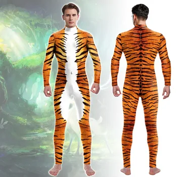 Tigru Animal de Imprimare Cosplay Costum de Halloween de Animale Tigru Costum de Performanță Etapă Haine pentru Adulți Bodysuit
