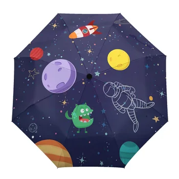 Universul Stele Buline Astronaut Automată Cu Opt Oase Pliabil Umbrelă De Ploaie Vânt Ploaie Rezistență În Aer Liber, Umbreluța