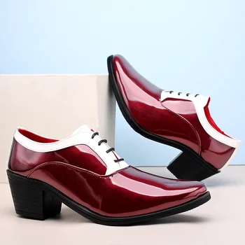 WEH Barbati Pantofi Rochie de Moda Clasic Sclipici de Piele Roșie Oglindă Pantofi Lux Barbati Creștere-inaltime Toc Pantofi pentru Bărbați Încălțăminte