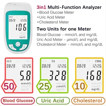 ZEALSON 3 in 1 Multi-funcție de Colesterol Metru Acasă Sânge GIcose Monitor Kit de Acid Uric Detectarea Analizor de medicos accesorios