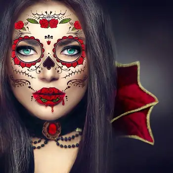 Ziua Morților Față Tatuaje, 13 Foi Craniu De Zahăr Temporară Față Tatuaje, Autocolante Pentru Petrecerea De Halloween Machiaj Facial Autocolante