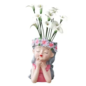 Zână Grădină Ghiveci Ghiveci De Flori Fairy Rășină Fată De Gândire Ghiveci Fața Statuii Suculente Cap De Plantat Pentru Masa